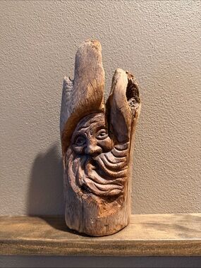 Hand-Carved Driftwood Face Tree Sculpture Decor Signed